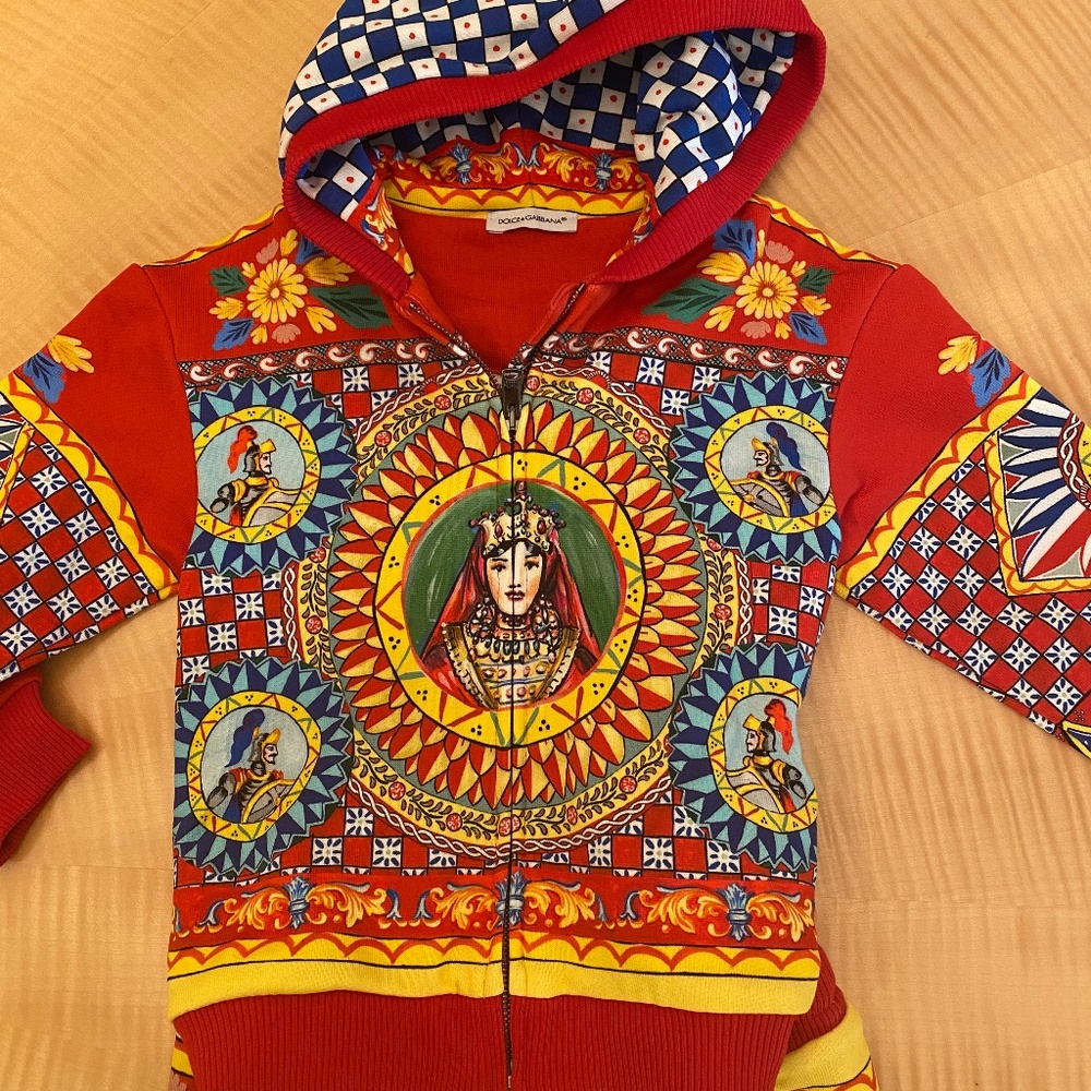 Dolce & Gabbana Kids size 18-24 months Carretto-print zip-front jersey hoodie